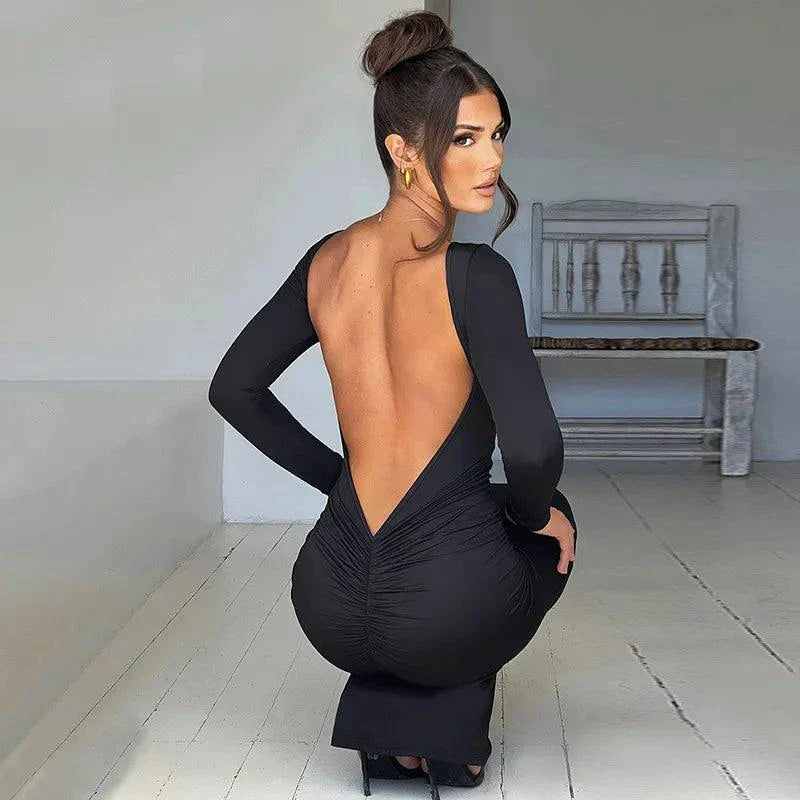 Mandotos Chic Backless Silk Dress Milk Silk