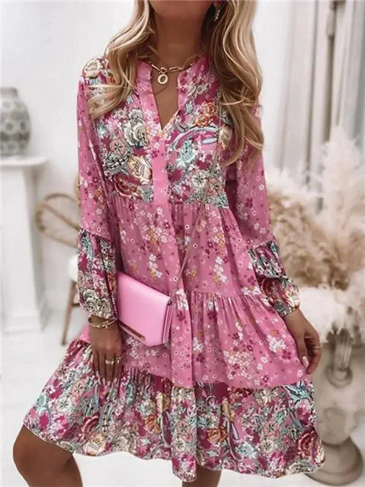 Chic Pleated Long Sleeve Dress