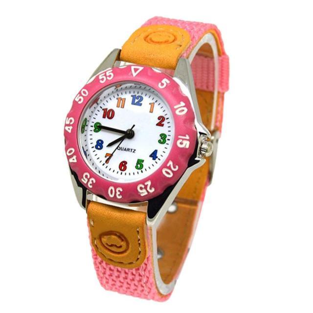 Children Cute Boys Girls Quartz Watch Kids Childrens Fabric Strap Student Time Clock Wristwatch Gifts Colorful Number Dial Time Teach Watches PU Band Analog Quartz Children Sport Outdoor Boys Kids Wrist Watches