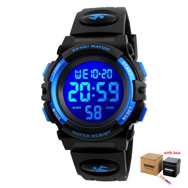 Children LED Electronic Digital Watch Chronograph Clock Sport Watches 5Bar Waterproof Kids Wristwatches Digital Sport Watches Outdoor Waterproof LED 7 Color Lights Electronic Watches For Girls Boys