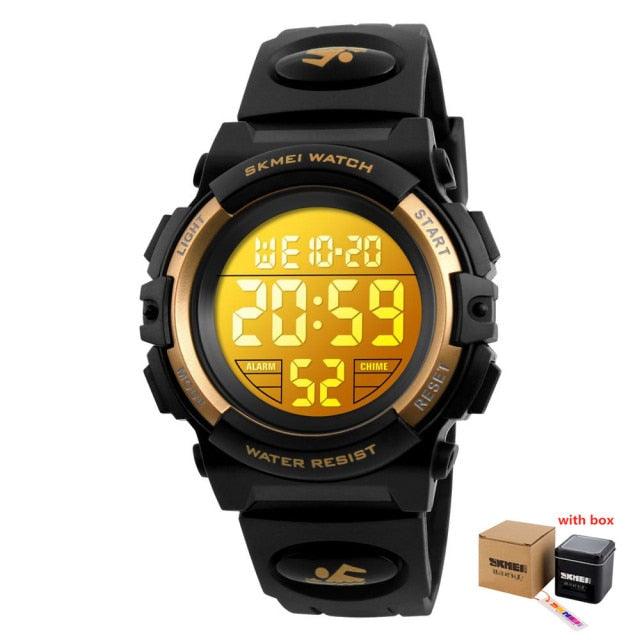 Children LED Electronic Digital Watch Chronograph Clock Sport Watches 5Bar Waterproof Kids Wristwatches Digital Sport Watches Outdoor Waterproof LED 7 Color Lights Electronic Watches For Girls Boys