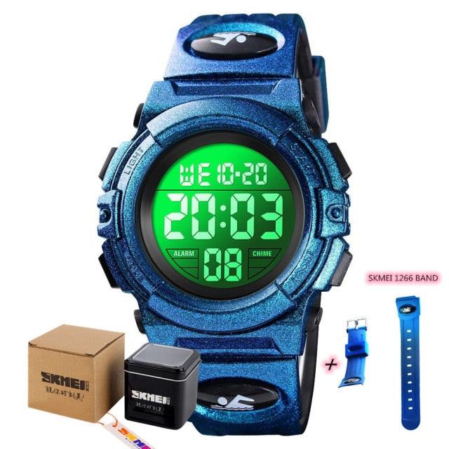 Children LED Electronic Digital Watch Chronograph Clock Sport Watches 5Bar Waterproof Kids Wristwatches Digital Sport Watches Outdoor Waterproof LED 7 Color Lights Electronic Watches For Girls Boys