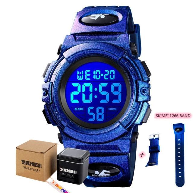 Children LED Electronic Digital Watch Chronograph Clock Sport Watches 5Bar Waterproof Kids Wristwatches Digital Sport Watches Outdoor Waterproof LED 7 Color Lights Electronic Watches For Girls Boys