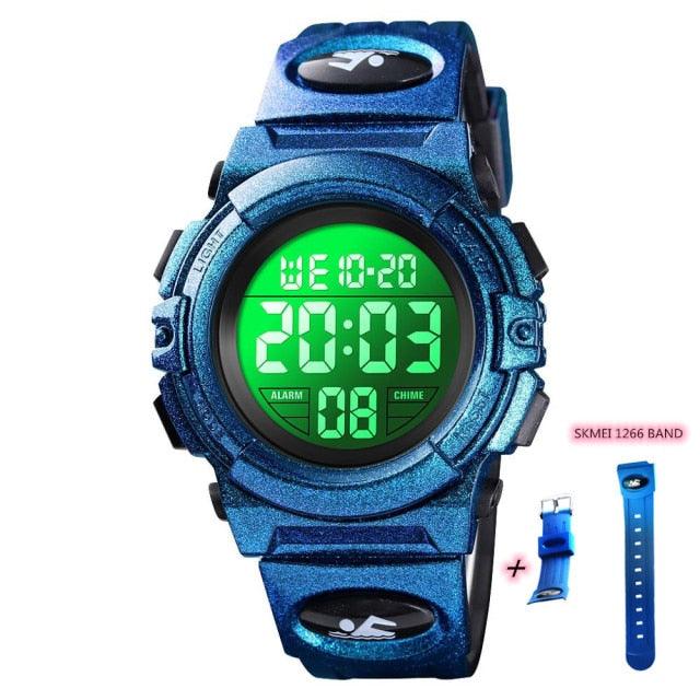 Children LED Electronic Digital Watch Chronograph Clock Sport Watches 5Bar Waterproof Kids Wristwatches Digital Sport Watches Outdoor Waterproof LED 7 Color Lights Electronic Watches For Girls Boys