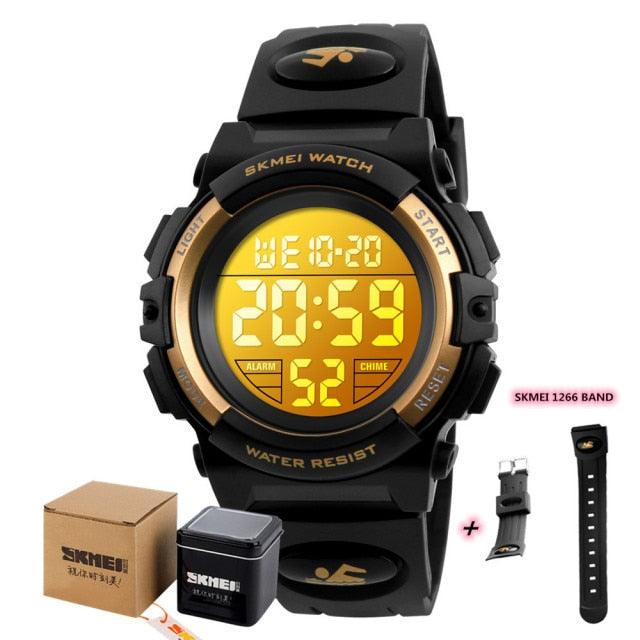 Children LED Electronic Digital Watch Chronograph Clock Sport Watches 5Bar Waterproof Kids Wristwatches Digital Sport Watches Outdoor Waterproof LED 7 Color Lights Electronic Watches For Girls Boys