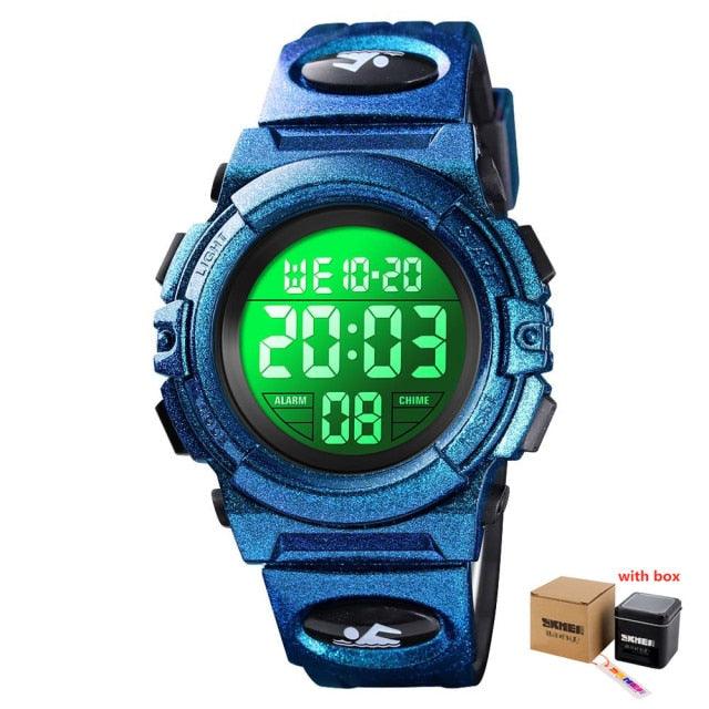 Children LED Electronic Digital Watch Chronograph Clock Sport Watches 5Bar Waterproof Kids Wristwatches Digital Sport Watches Outdoor Waterproof LED 7 Color Lights Electronic Watches For Girls Boys
