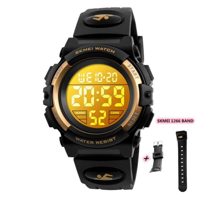 Children LED Electronic Digital Watch Chronograph Clock Sport Watches 5Bar Waterproof Kids Wristwatches Digital Sport Watches Outdoor Waterproof LED 7 Color Lights Electronic Watches For Girls Boys