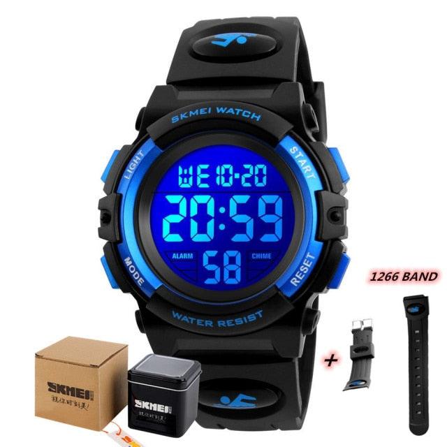 Children LED Electronic Digital Watch Chronograph Clock Sport Watches 5Bar Waterproof Kids Wristwatches Digital Sport Watches Outdoor Waterproof LED 7 Color Lights Electronic Watches For Girls Boys