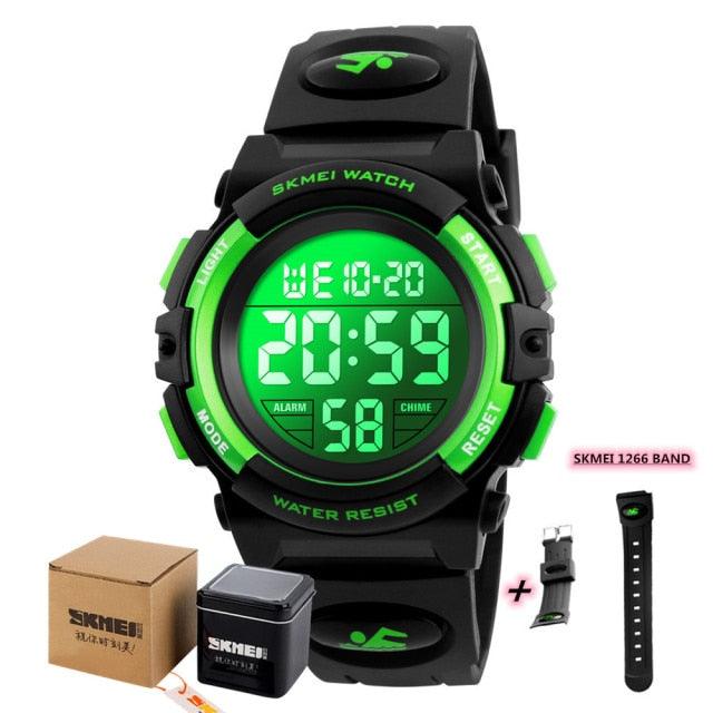 Children LED Electronic Digital Watch Chronograph Clock Sport Watches 5Bar Waterproof Kids Wristwatches Digital Sport Watches Outdoor Waterproof LED 7 Color Lights Electronic Watches For Girls Boys