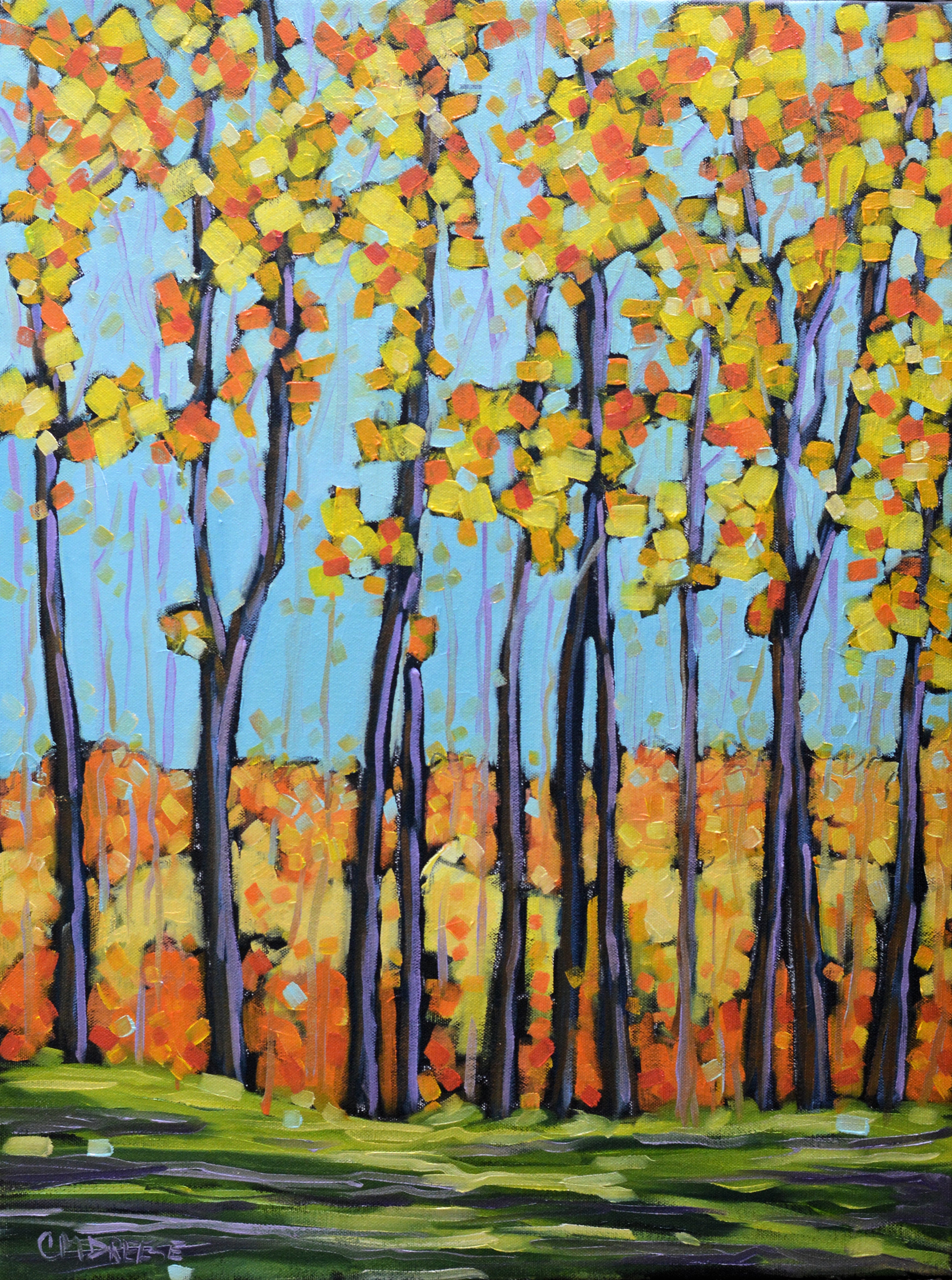 "Scenic Stroll Along the River" Autumn River Glass Art Print