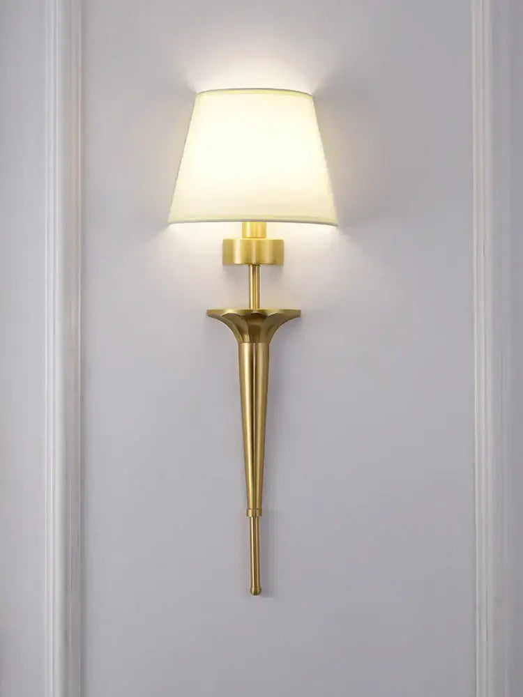 Classic gold fluted wall lamp bedroom sconce with fabric shade