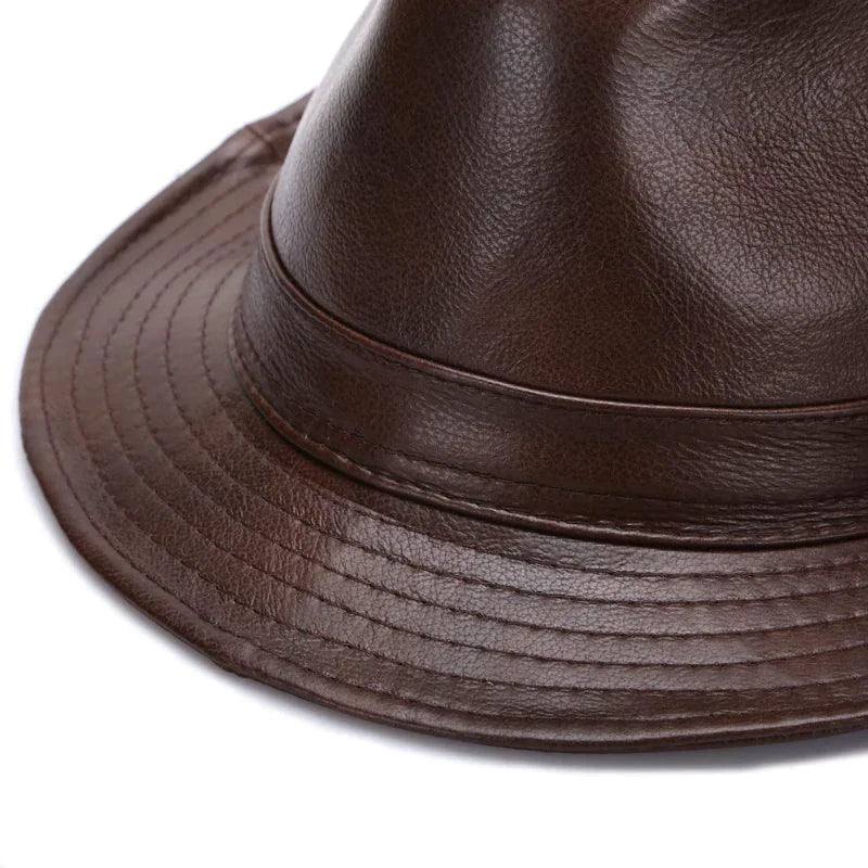 Mandotos Brown Leather Cap Premium Cowhide XL-XXXXL