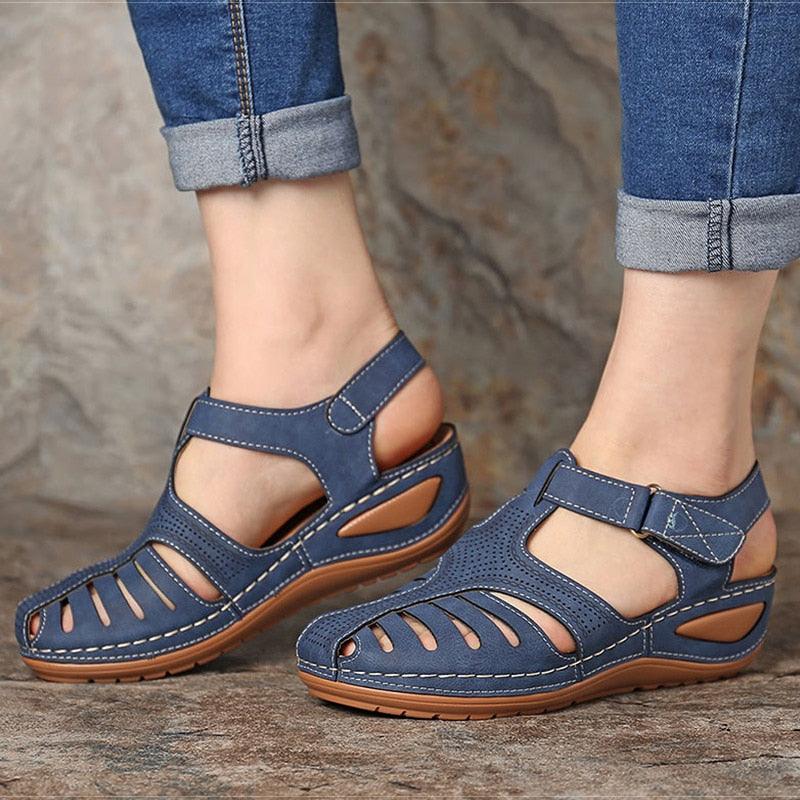 Classic Women Sandals New Summer Shoes Woman Heels Sandals For Casual Walking Platform Shoes Summer Vintage Sandals Hollow Closed Toe Casual Outdoor Ankle Strap Platform Shoes