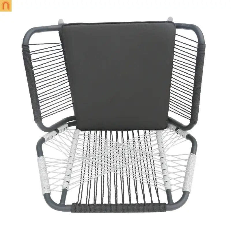 Outdoor Club Chair Woven Rope Gray Steel Frame Water Resistant Cushion