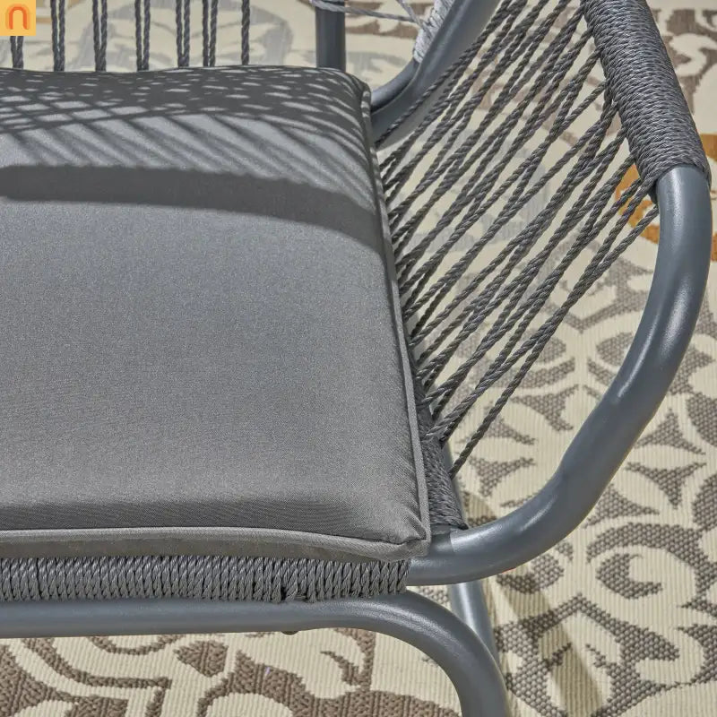 Outdoor Club Chair Woven Rope Gray Steel Frame Water Resistant Cushion