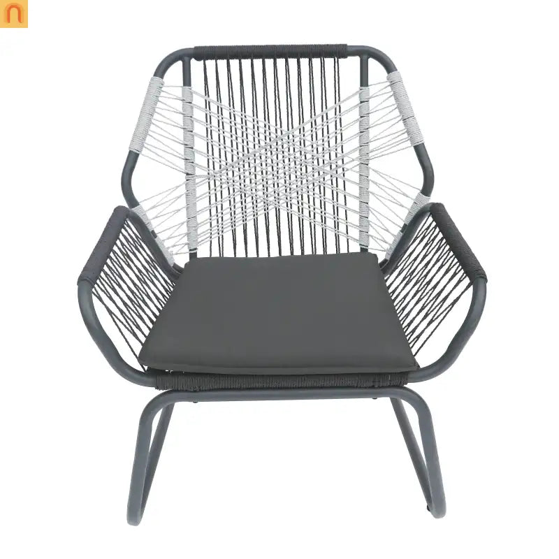 Outdoor Club Chair Woven Rope Gray Steel Frame Water Resistant Cushion