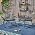 Outdoor Club Chair Woven Rope Gray Steel Frame Water Resistant Cushion