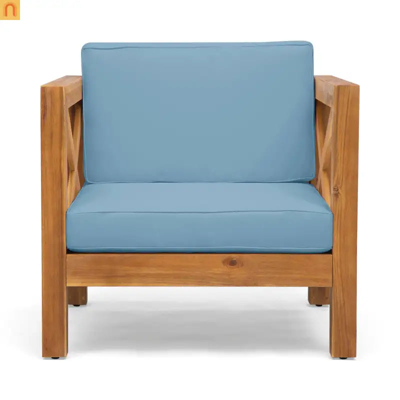 Outdoor Club Chair Acacia Wood Mid-Century Teak Cushion 30in