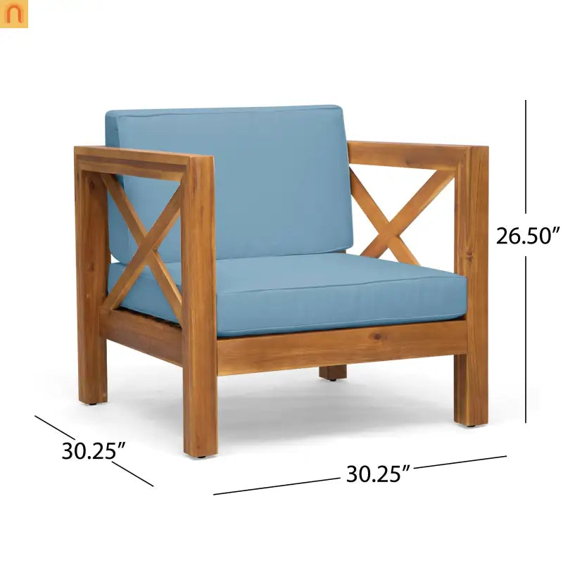 Outdoor Club Chair Acacia Wood Mid-Century Teak Cushion 30in