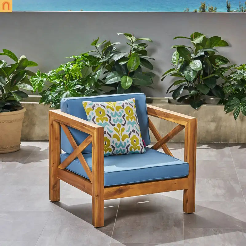 Outdoor Club Chair Acacia Wood Mid-Century Teak Cushion 30in