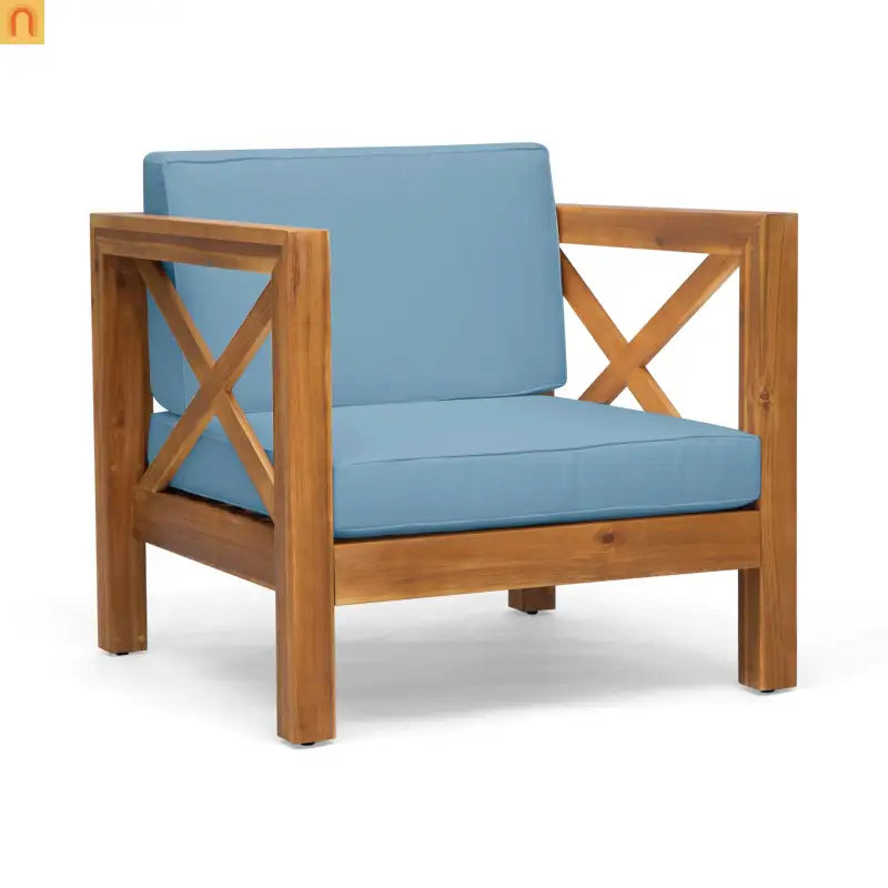Outdoor Club Chair Acacia Wood Mid-Century Teak Cushion 30in