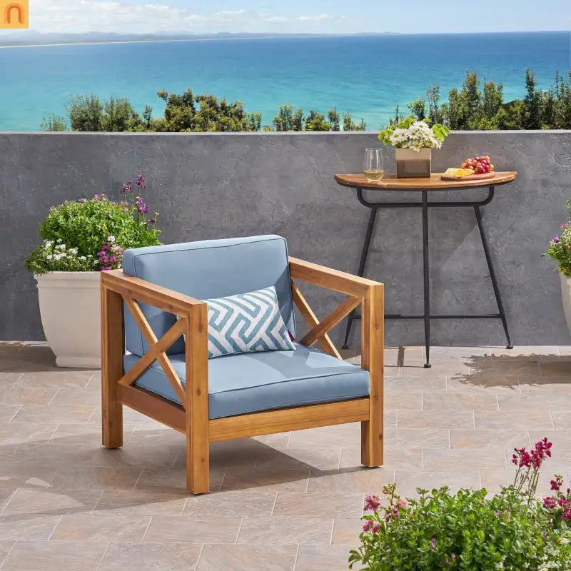 Outdoor Club Chair Acacia Wood Mid-Century Teak Cushion 30in