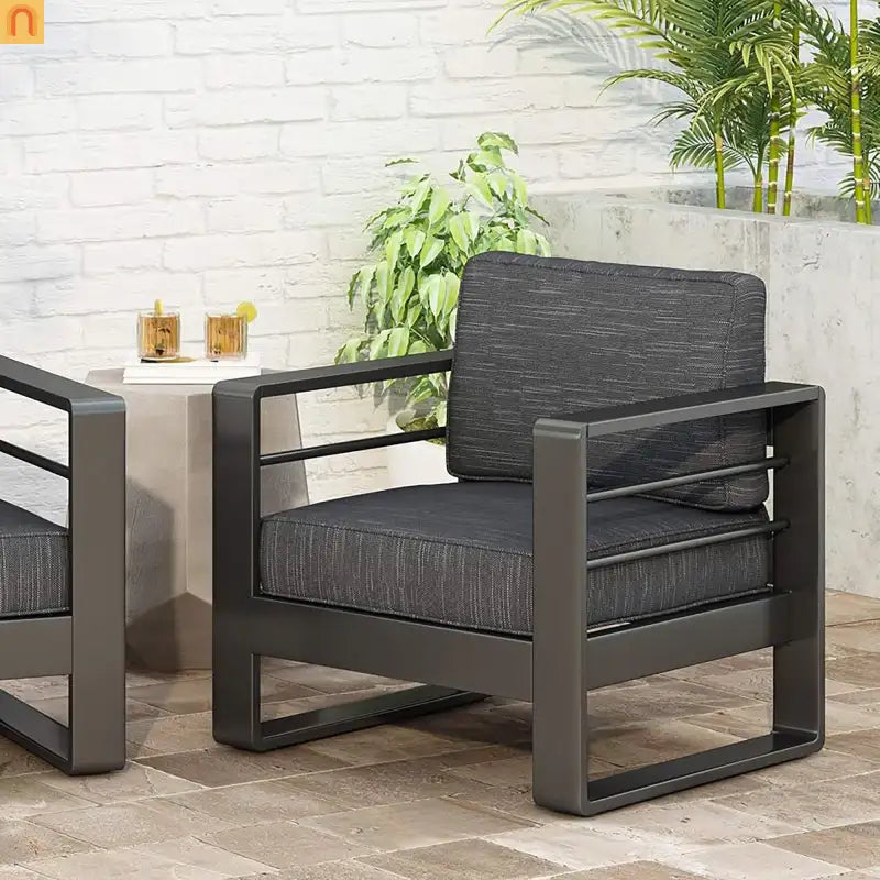 Outdoor Club Chair Aluminum Modern Dark Gray