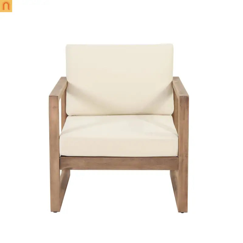 Outdoor Club Chair Acacia Wood Brown Beige Cushion Deep Seat 27.5in
