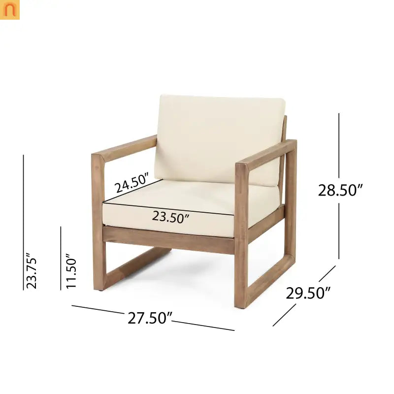 Outdoor Club Chair Acacia Wood Brown Beige Cushion Deep Seat 27.5in
