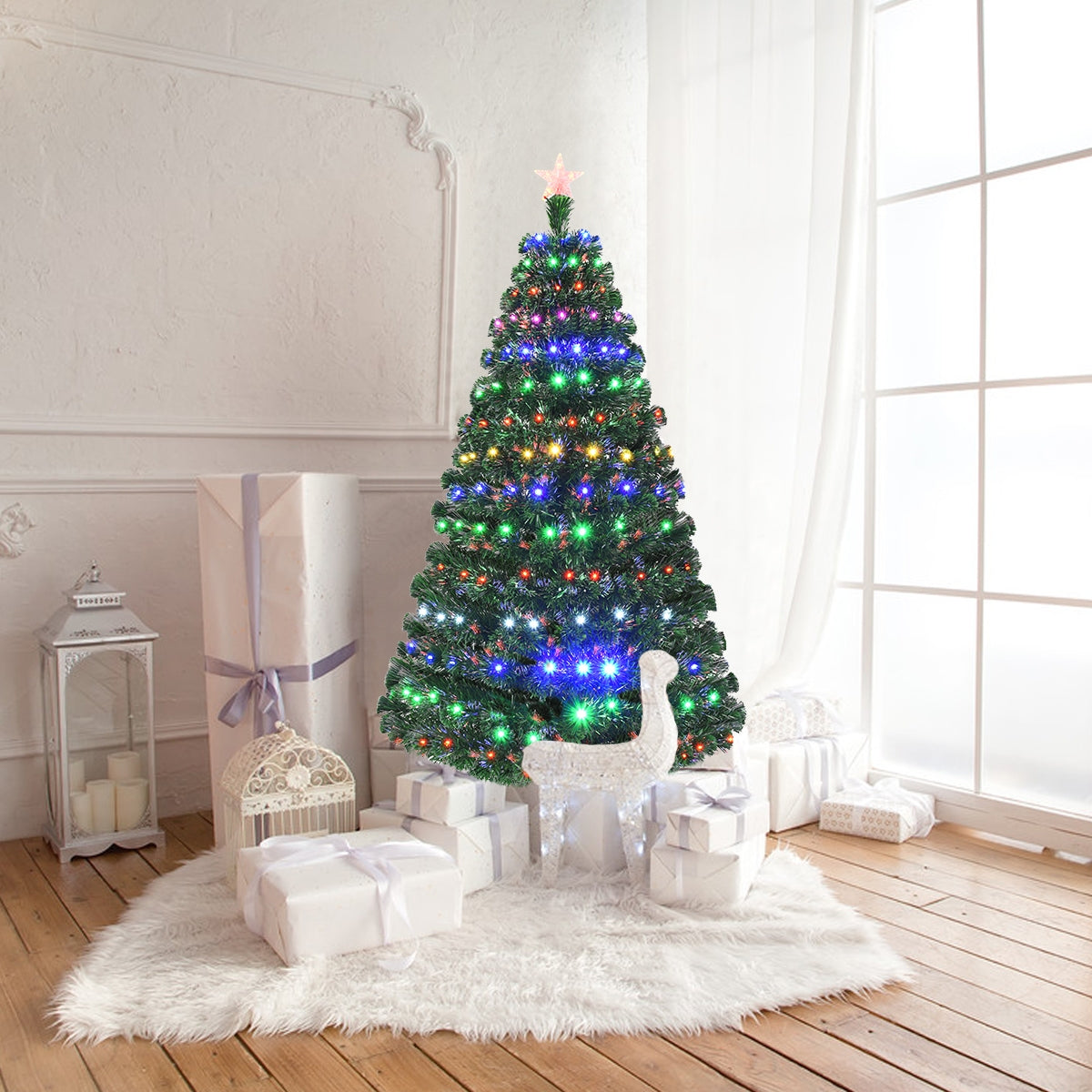 5/6/7 Feet Multicolor Artificial Christmas Tree with LED Light and Metal Stand