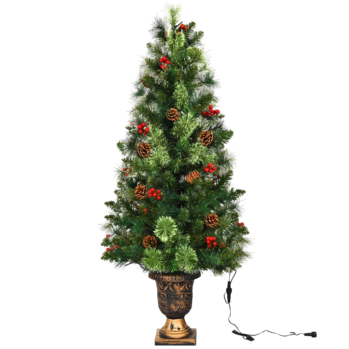 LED Christmas Tree with Red Berries Pine Cones