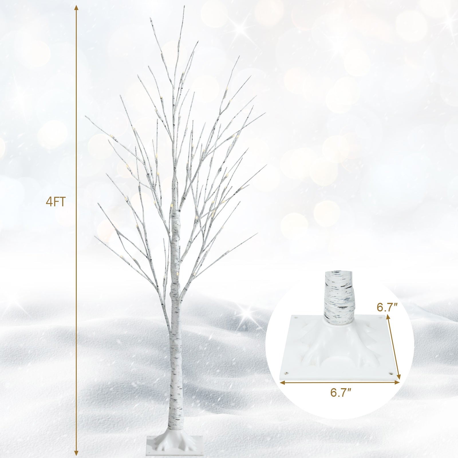 Pre-lit White Twig Birch Tree for Christmas Holiday with LED Lights