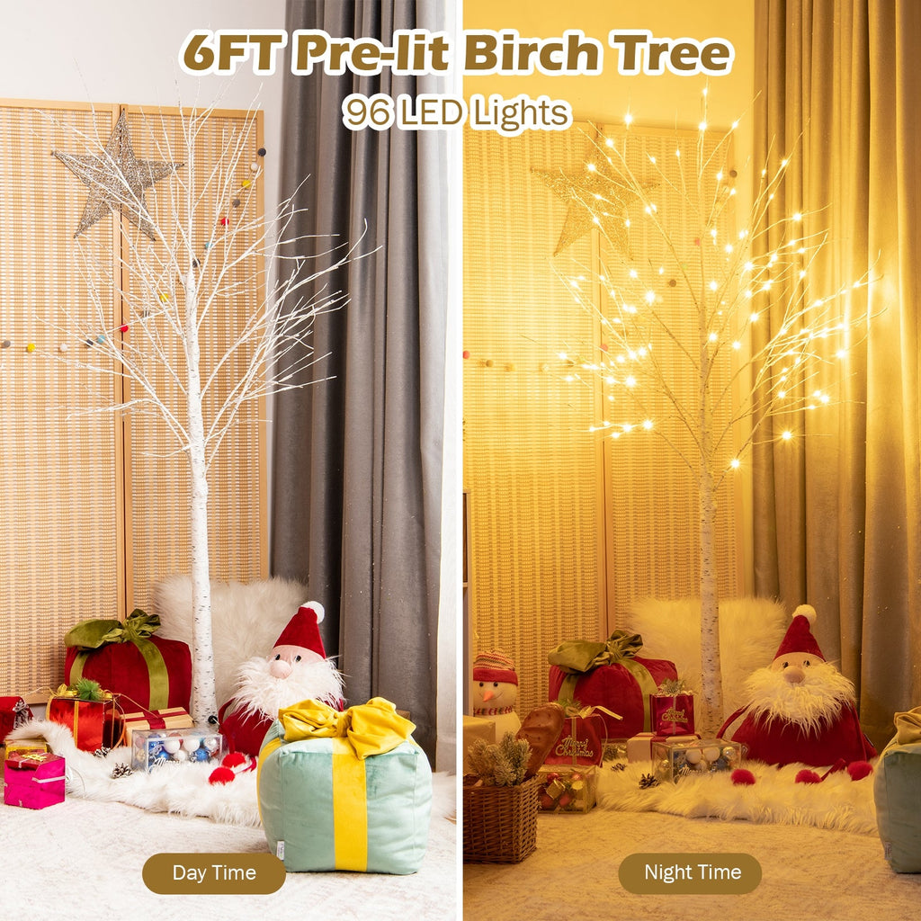 Pre-lit White Twig Birch Tree for Christmas Holiday with LED Lights