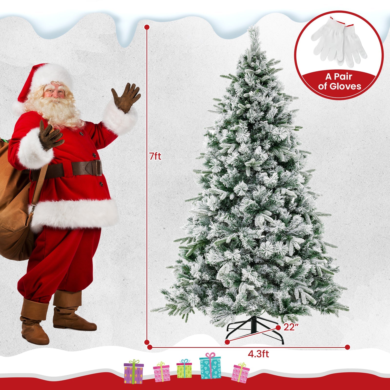 Flocked Christmas Tree with 250 Warm White LED Lights and 752 Mixed Branch Tips