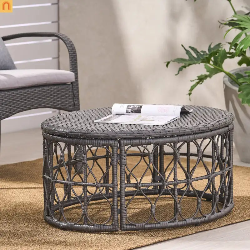 Outdoor Coffee Table Rectangular Rattan Gray 32.5x25in