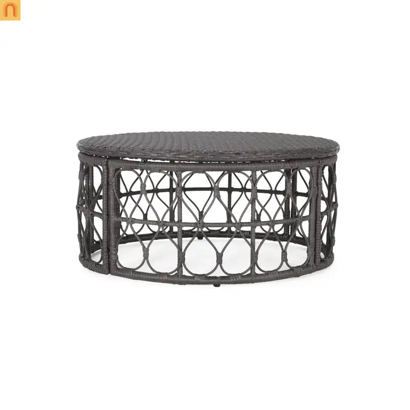 Outdoor Coffee Table Rectangular Rattan Gray 32.5x25in