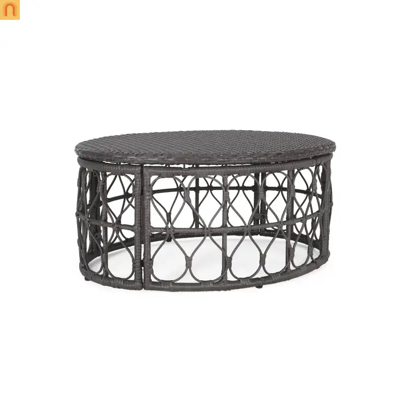 Outdoor Coffee Table Rectangular Rattan Gray 32.5x25in