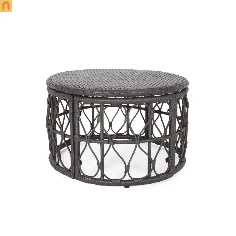 Outdoor Coffee Table Rectangular Rattan Gray 32.5x25in