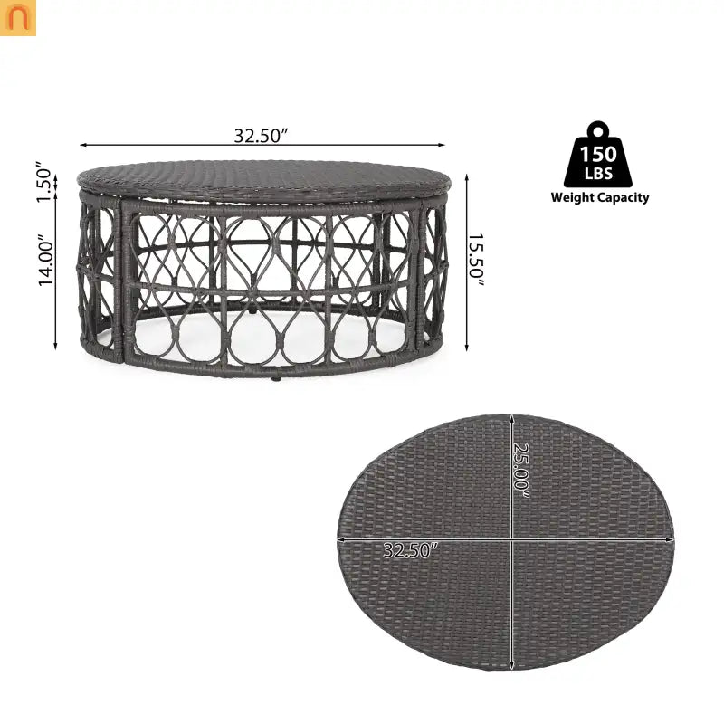 Outdoor Coffee Table Rectangular Rattan Gray 32.5x25in