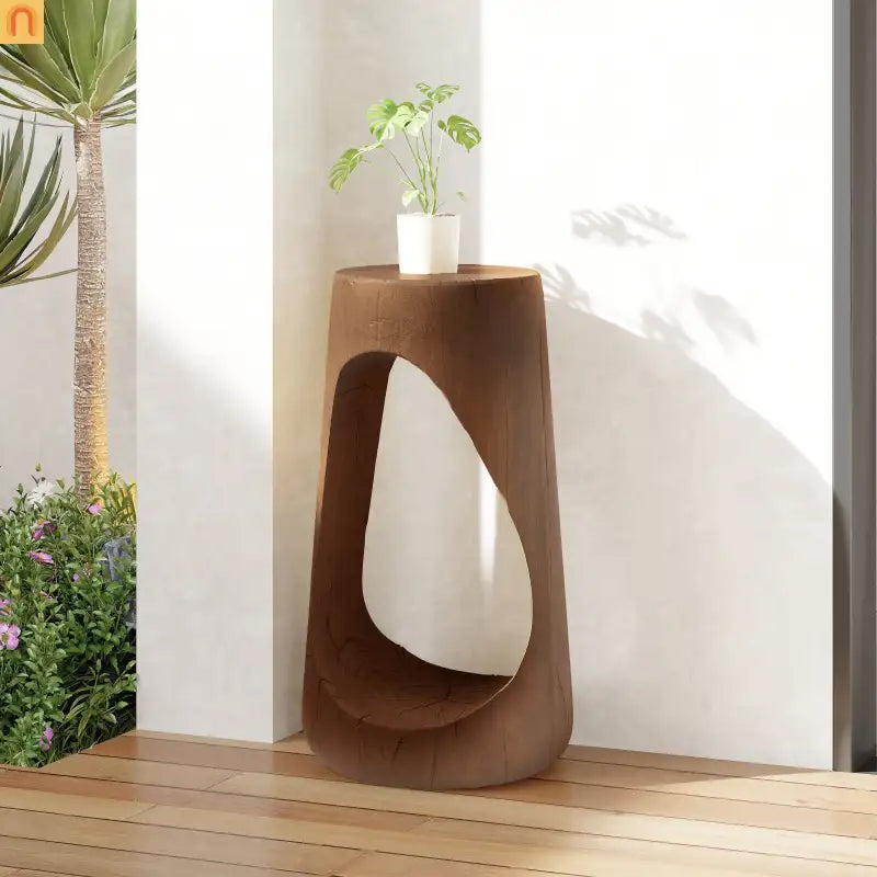 Outdoor End Table MGO Antique Brown Hollow Wood Grain 14.96x26.57in
