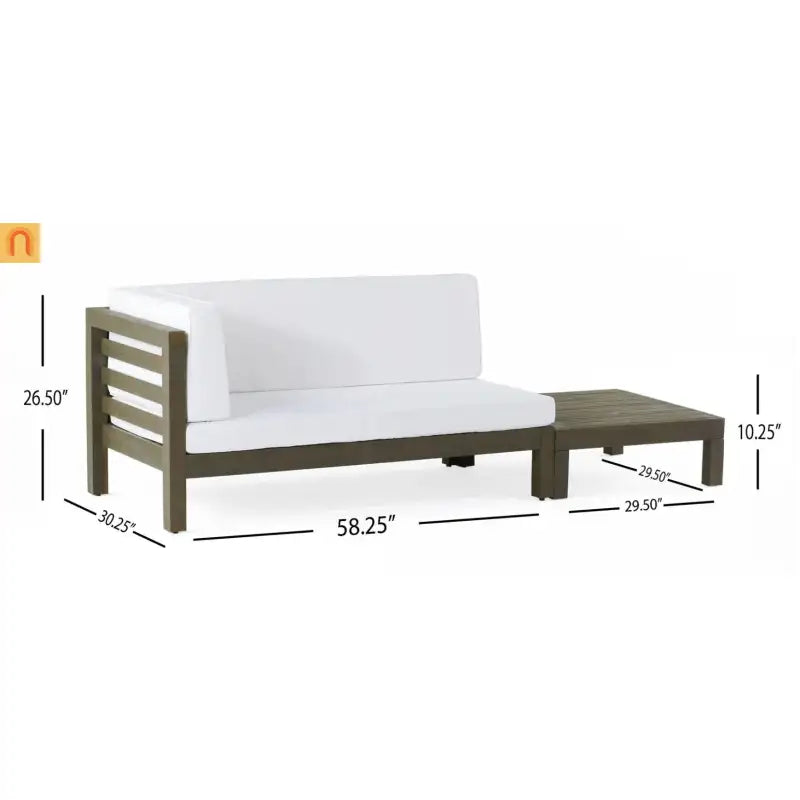 Outdoor Coffee Table Bench Set Acacia Wood White 58.25in