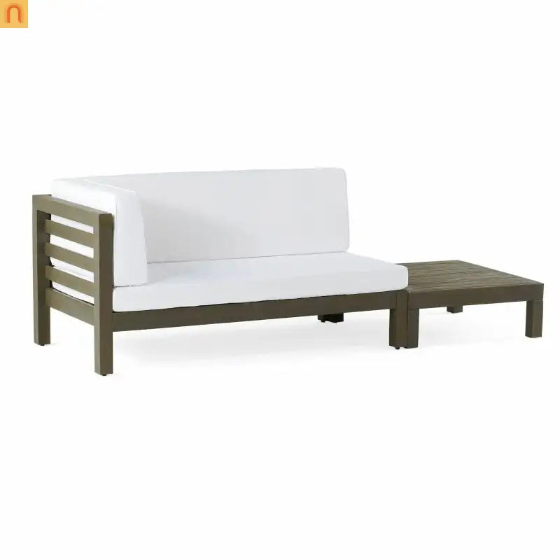 Outdoor Coffee Table Bench Set Acacia Wood White 58.25in