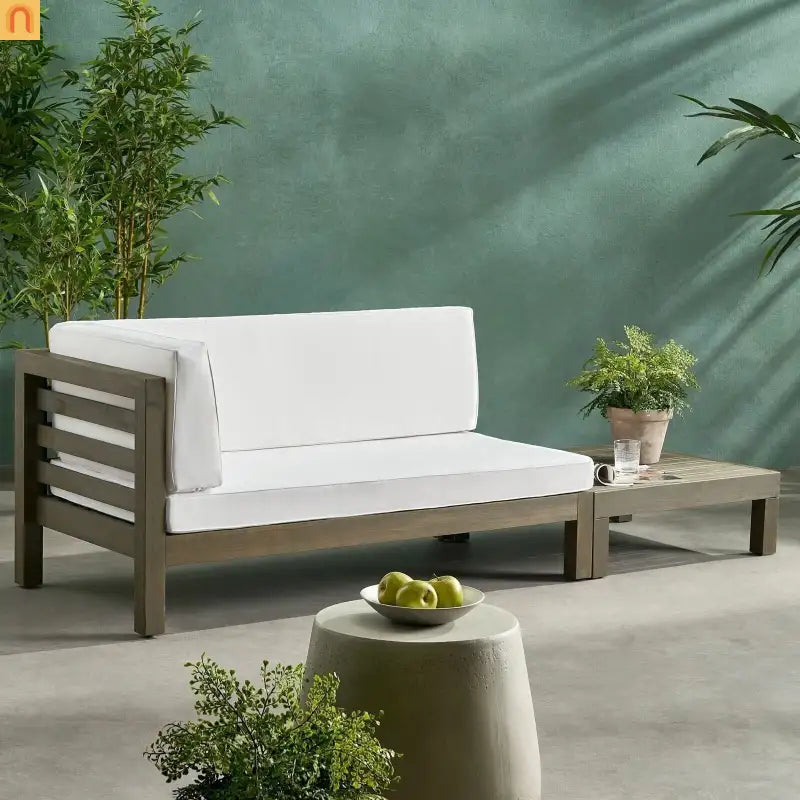 Outdoor Coffee Table Bench Set Acacia Wood White 58.25in