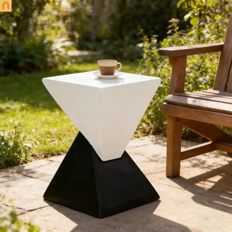 Outdoor Side Table MGO Black White Geometric 12.5x18in