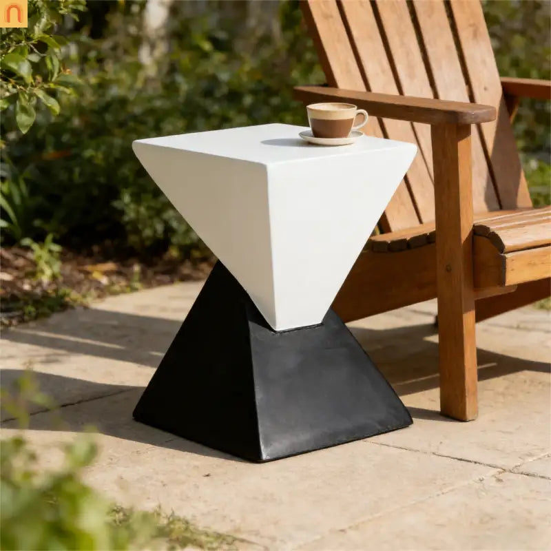Outdoor Side Table MGO Black White Geometric 12.5x18in