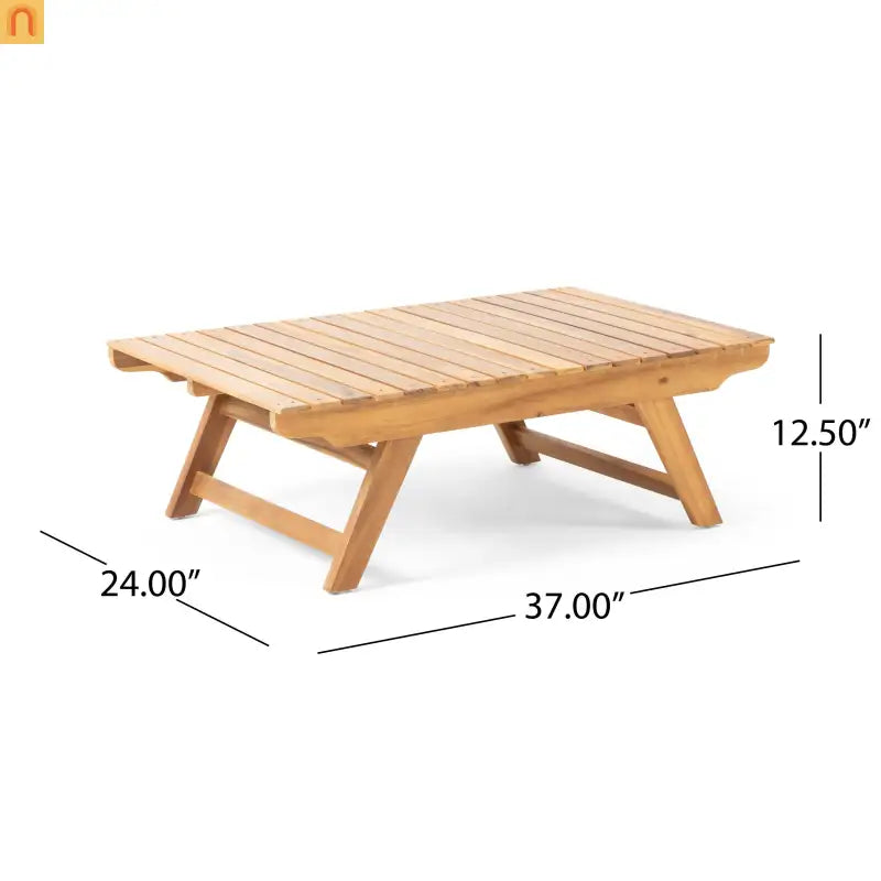 Outdoor Coffee Table Acacia Wood Teak Slat Panel 37L x 24W in