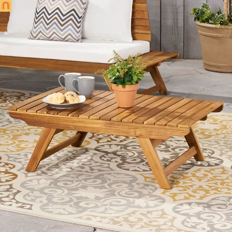 Outdoor Coffee Table Acacia Wood Teak Slat Panel 37L x 24W in