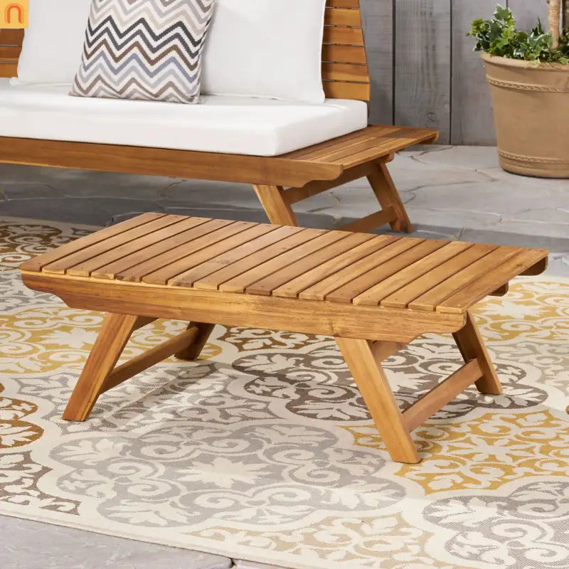 Outdoor Coffee Table Acacia Wood Teak Slat Panel 37L x 24W in