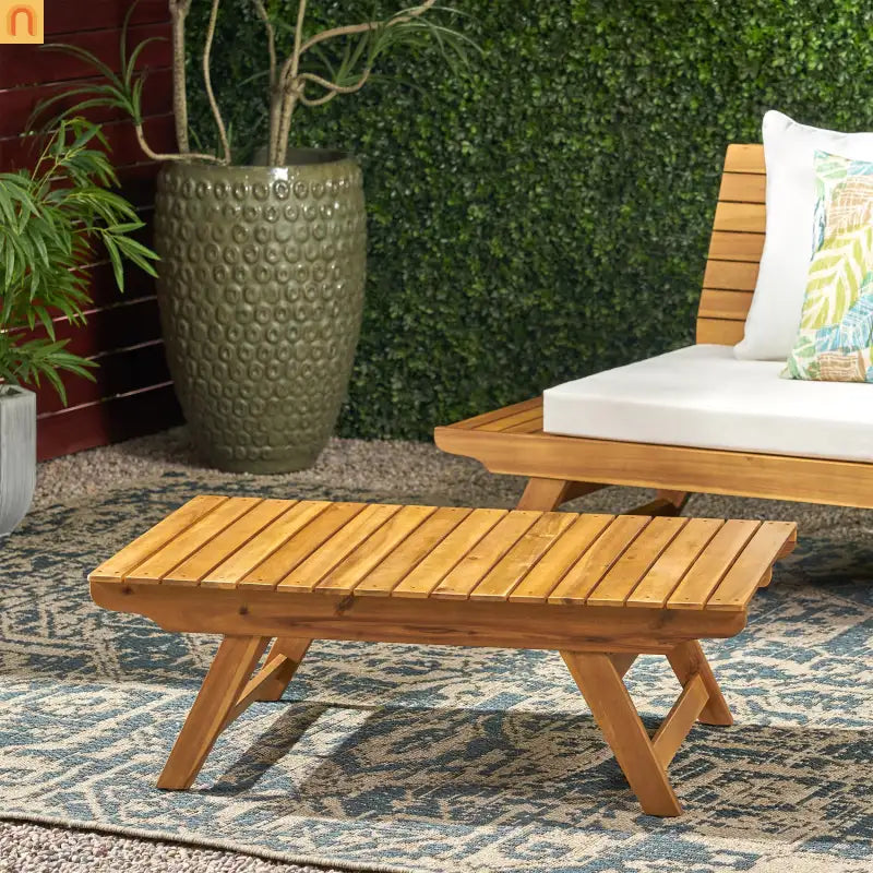 Outdoor Coffee Table Acacia Wood Teak Slat Panel 37L x 24W in