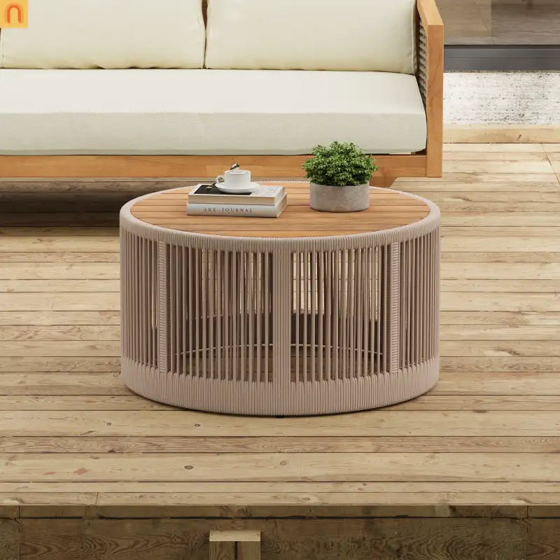 Outdoor Coffee Table Acacia Wood Rope Teak Round 26in 220 LB